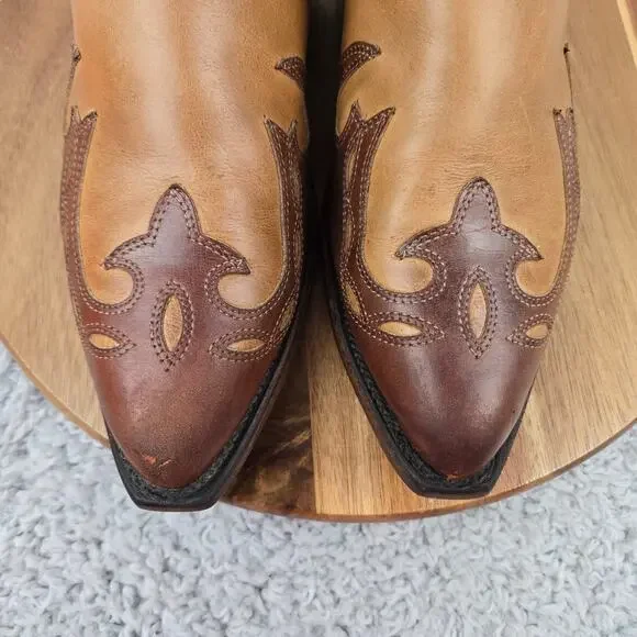 Boulet Womens 9.5C/B Brown Two Tone Inlay Casual Lifestyle Western Cowgirl Boots - Picture 10 of 16